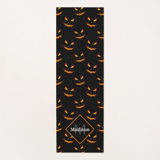 Jack O'Lantern face Halloween Patroon Monogram Yogamat (Voorkant)