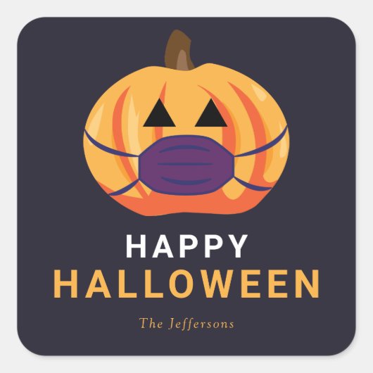 Jack o'lantern Face Mask Happy Halloween Cute Vierkante Sticker (Voorkant)