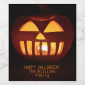 Jack O'Lantern Funny Lit Carved Pumpkin Halloween Wijn Etiket (Enkel label)