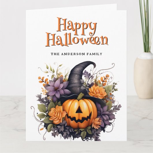 Jack O'Lantern Ghost Floral Happy Halloween Kaart (Voorkant)