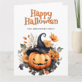 Jack O'Lantern Ghost Floral Happy Halloween Kaart (Voorkant)