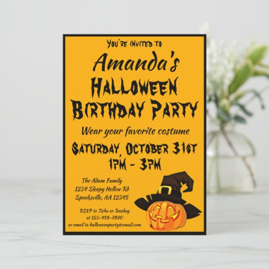 Jack O'Lantern Halloween Birthday Party Kaart (Staand voorkant)