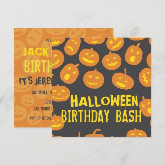 Jack O'Lantern Halloween Birthday Party Kaart (Voorkant / Achterkant)