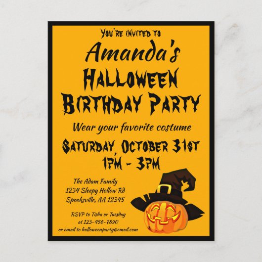 Jack O'Lantern Halloween Birthday Party Uitnodiging Briefkaart (Voorkant)