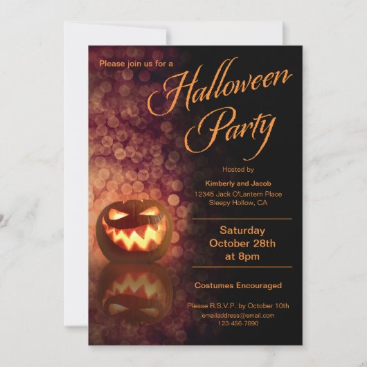 Jack O'Lantern Halloween Party Zwart + Sinaasappel Kaart (Voorkant)