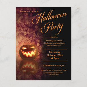 Jack O'Lantern Halloween Party Zwart + Sinaasappel Uitnodiging Briefkaart