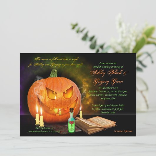Jack O'Lantern Halloween Wedding Invitation Kaart (Staand voorkant)