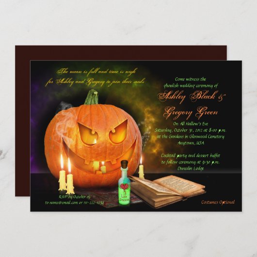 Jack O'Lantern Halloween Wedding Invitation Kaart (Voorkant / Achterkant)