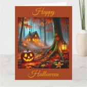 Jack O'Lantern in Spooky Forest tijdens Halloween Kaart (Voorkant)