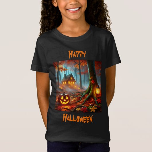 Jack O'Lantern in Spooky Forest tijdens Halloween T-shirt (Voorkant)