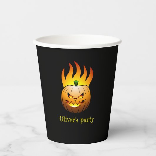 Jack O'lantern in vlammen Papieren Bekers (Voorkant)