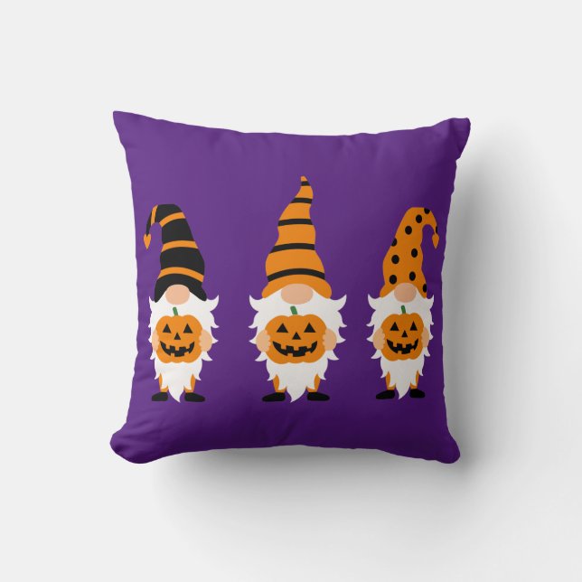 Jack O'Lantern Kabouters Halloween Oranje Paars  Kussen (Voorkant)