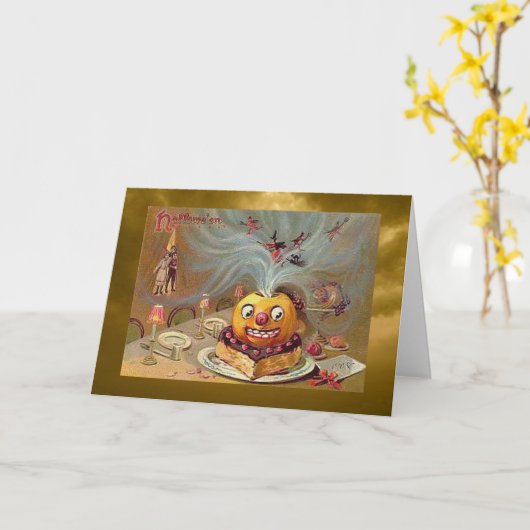  Jack o'Lantern met heks Kaart (Gele Bloem)