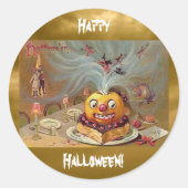  Jack o'Lantern met heks Ronde Sticker (Voorkant)