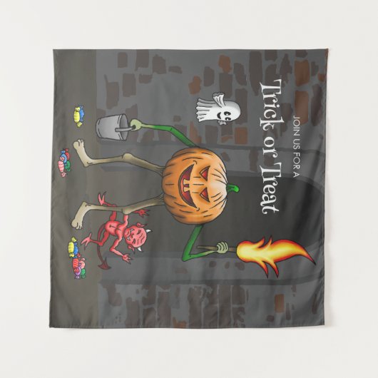 Jack O'lantern op een vriendelijke Trick or treat Wandkleed (Voorkant (horizontaal))