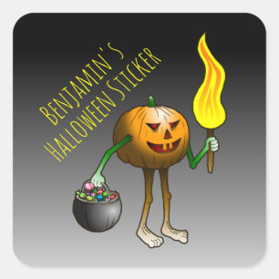 Jack O'lantern op zoek naar snoep of een grap Vierkante Sticker