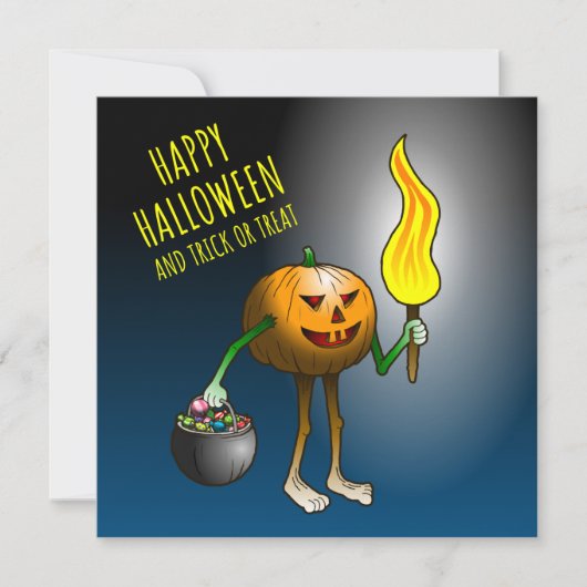 Jack O'lantern op zoek naar snoep of een poets Kaart (Voorkant)