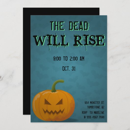 Jack O'Lantern Party Halloween Bats Pumpkin Dead Kaart (Voorkant / Achterkant)