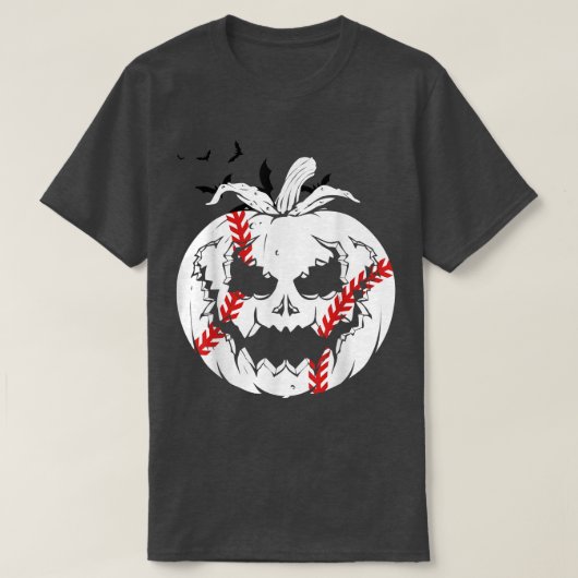 Jack O'Lantern Pumpkin Face & Baseball Ball Happy T-shirt (Design voorkant)