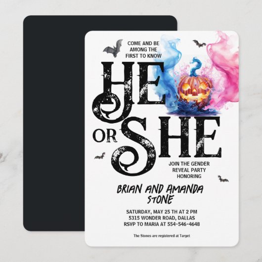 Jack O'Lantern Roze Blauw Halloween Geslacht onthu Kaart (Voorkant / Achterkant)