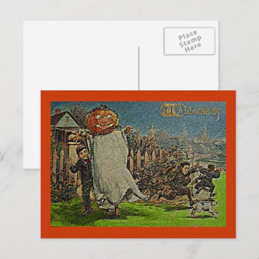  Jack o'Lantern Scarecrow en Boys Briefkaart (Voorkant / Achterkant)
