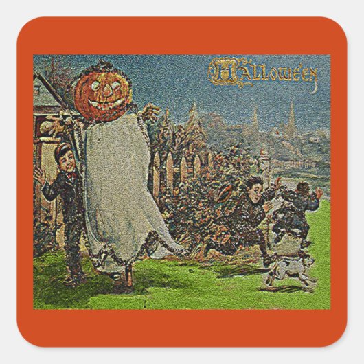 Jack o'Lantern Scarecrow en Boys Vierkante Sticker (Voorkant)