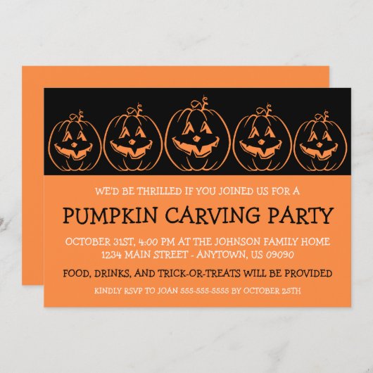 Jack O'Lantern Silhouette Halloween Uitnodigingen (Voorkant / Achterkant)