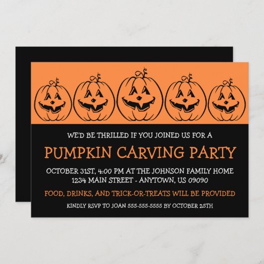 Jack O'Lantern Silhouette Halloween Uitnodigingen (Voorkant / Achterkant)