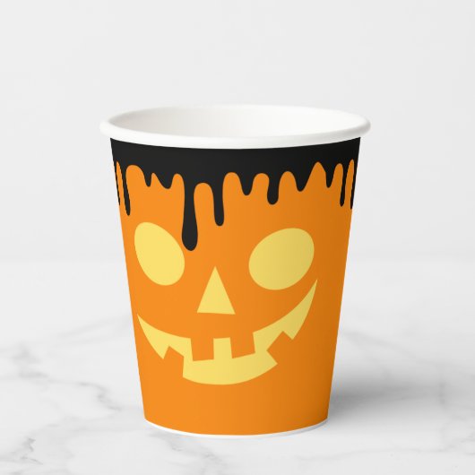 Jack oLantern Smile Dripping Black Oranje Hallowen Papieren Bekers (Voorkant)