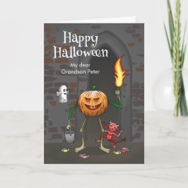Jack O'lantern tijdens Trick or Treat met zijn vri Kaart