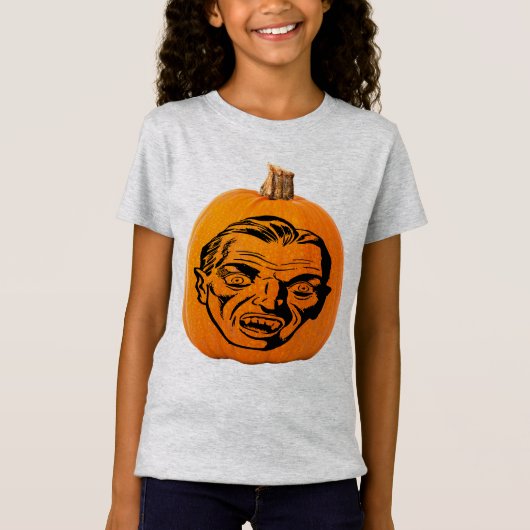 Jack O'Lantern Vampire Gezicht Halloween Meisjes T-shirt (Voorkant)