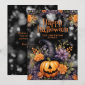 Jack O'Lantern Witch Pet Bloemen Halloween Kaart (Voorkant / Achterkant)