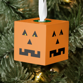 Jack O'Lantern Wooden Cube Halloween Ornament