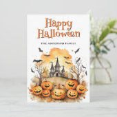 Jack O'Lanterns Bats Ghosts Halloween Kaart (Staand voorkant)