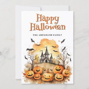Jack O'Lanterns Bats Ghosts Halloween Kaart