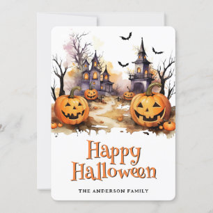 Jack O'Lanterns Bats Graveyard Halloween Kaart