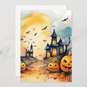 Jack O'Lanterns Bats Haunted Church Halloween Feestdagenkaart (Voorkant / Achterkant)