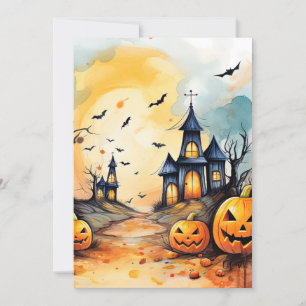 Jack O'Lanterns Bats Haunted Church Halloween Feestdagenkaart