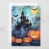Jack O'Lanterns Bats Haunted Mansion Halloween Feestdagenkaart (Voorkant / Achterkant)