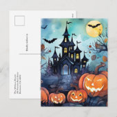 Jack O'Lanterns Bats Haunted Mansion Halloween Feestdagenkaart (Voorkant / Achterkant)