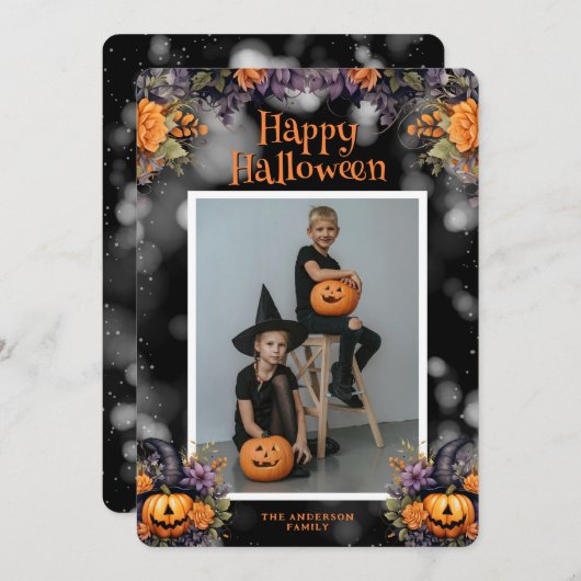 Jack O'Lanterns Foto Halloween Kaart (Voorkant / Achterkant)
