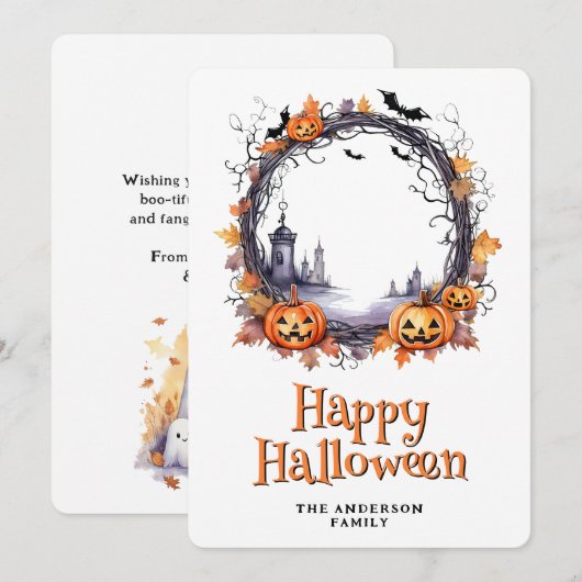 Jack O'Lanterns Geesten Vleermuizen Gelukkig Hallo Feestdagenkaart (Voorkant / Achterkant)