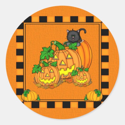 Jack O'Lanterns Halloween Ronde Sticker (Voorkant)