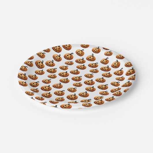 Jack O'Lanterns op wit Papieren Bordje (Gekanteld)