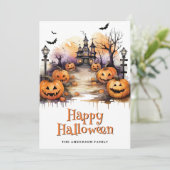 Jack O'Lanterns vleermuizen geesten Happy Hallowee Feestdagenkaart (Staand voorkant)