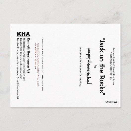 Jack op de Rocks, Briefkaart (Achterkant)