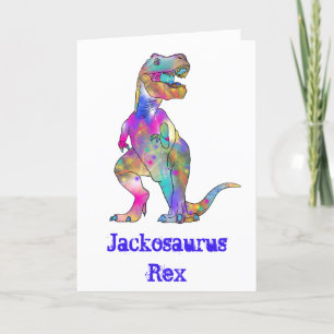 Jack osaurus Colorful T Rex Dinosaur Art Add Name Feestdagen Kaart