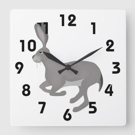 Jack Rabbit Wall Clock Vierkante Klok (Voorkant)