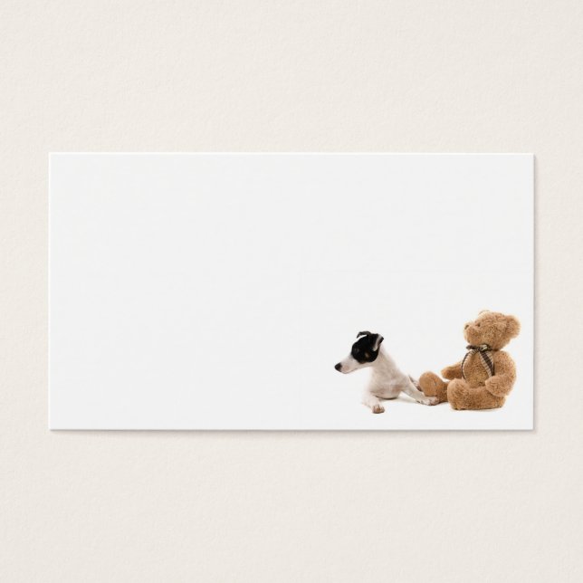 Jack Russel en haar speelgoed Visitekaartje (Voorkant)