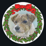 Jack Russel Hond Kerstmis Ronde Sticker<br><div class="desc">Jack Russel Terrier Kerst stickers. De film werd geregisseerd door Glenda S. Harlan.</div>
